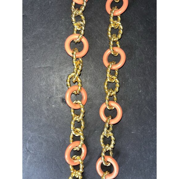 Vintage KJL Kenneth Jay Lane Simulated Coral Gold Tone Jumbo Chain Necklace 15" - Picture 10 of 13